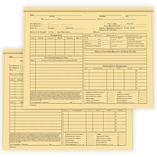 Pre-Printed Heavy Duty Body Shop Jackets - Large 12" × 9-3/8" Size with 1/2" Extension - Durable 100# Buff Stock (8 Pt.) - Unwrapped (500/Pack)