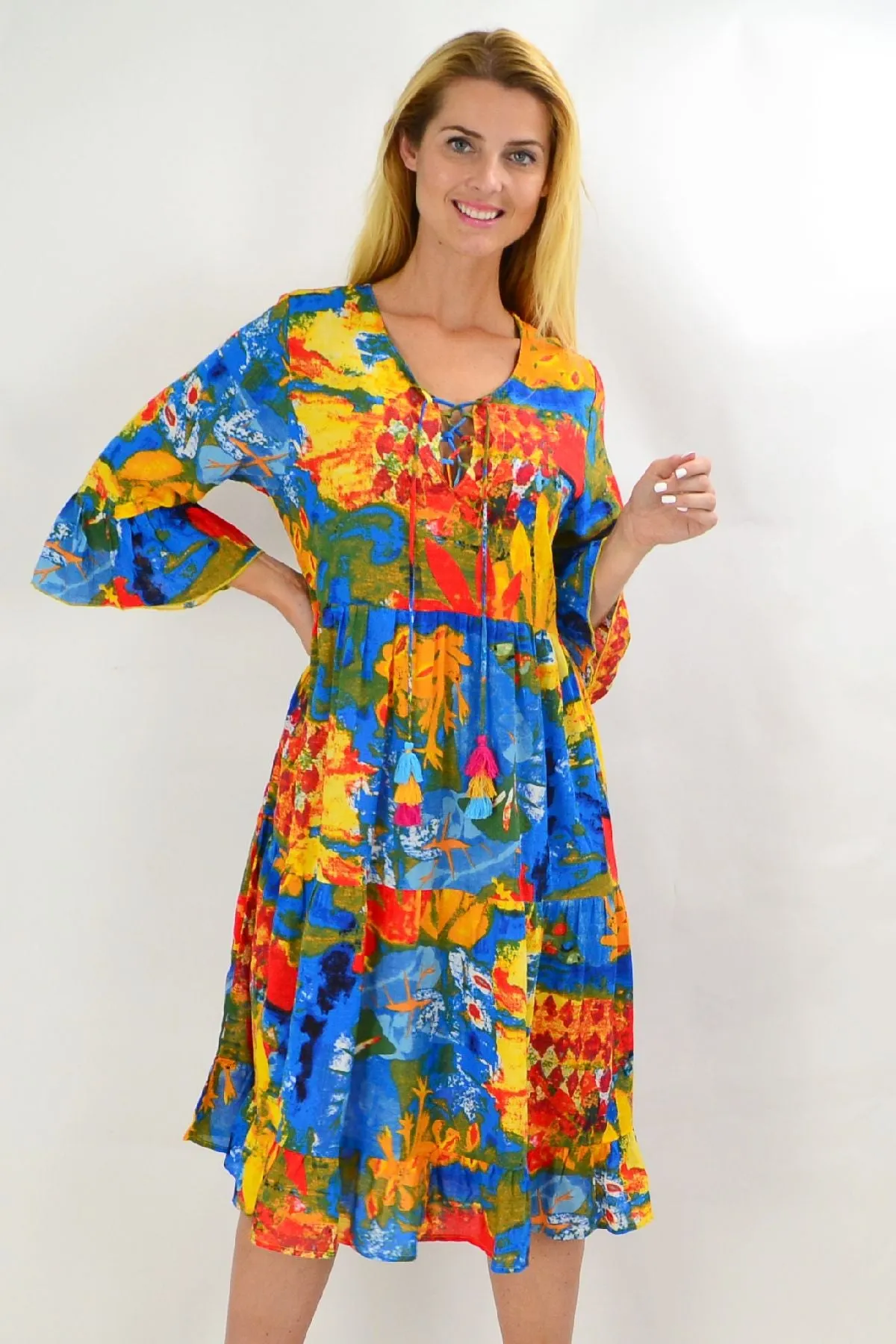 Rainbow Lily Tiered Tunic Dress