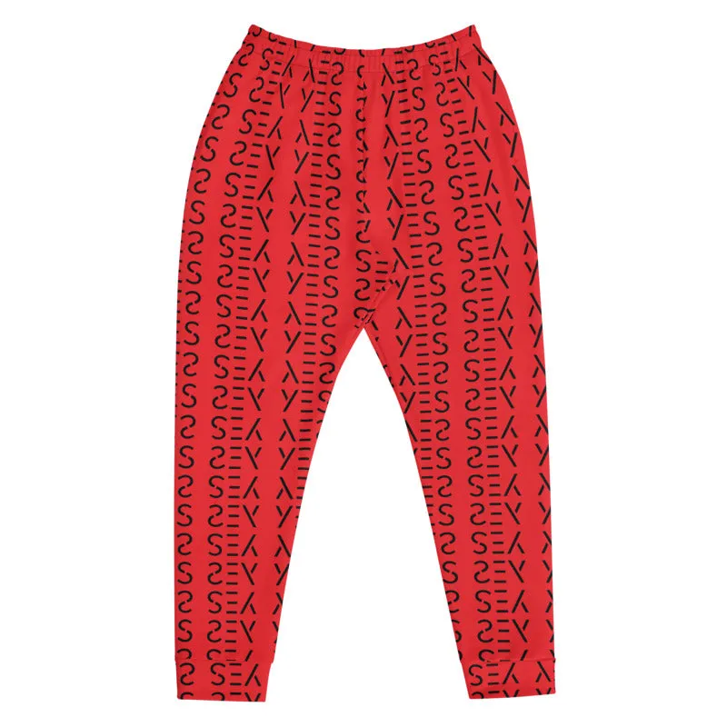 Red Abstract Patterned Men's Joggers, Best Hot Red Yes Print Premium Colorful Men's Joggers Casual Sweatpants - Made in EU