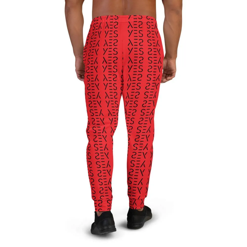 Red Abstract Patterned Men's Joggers, Best Hot Red Yes Print Premium Colorful Men's Joggers Casual Sweatpants - Made in EU
