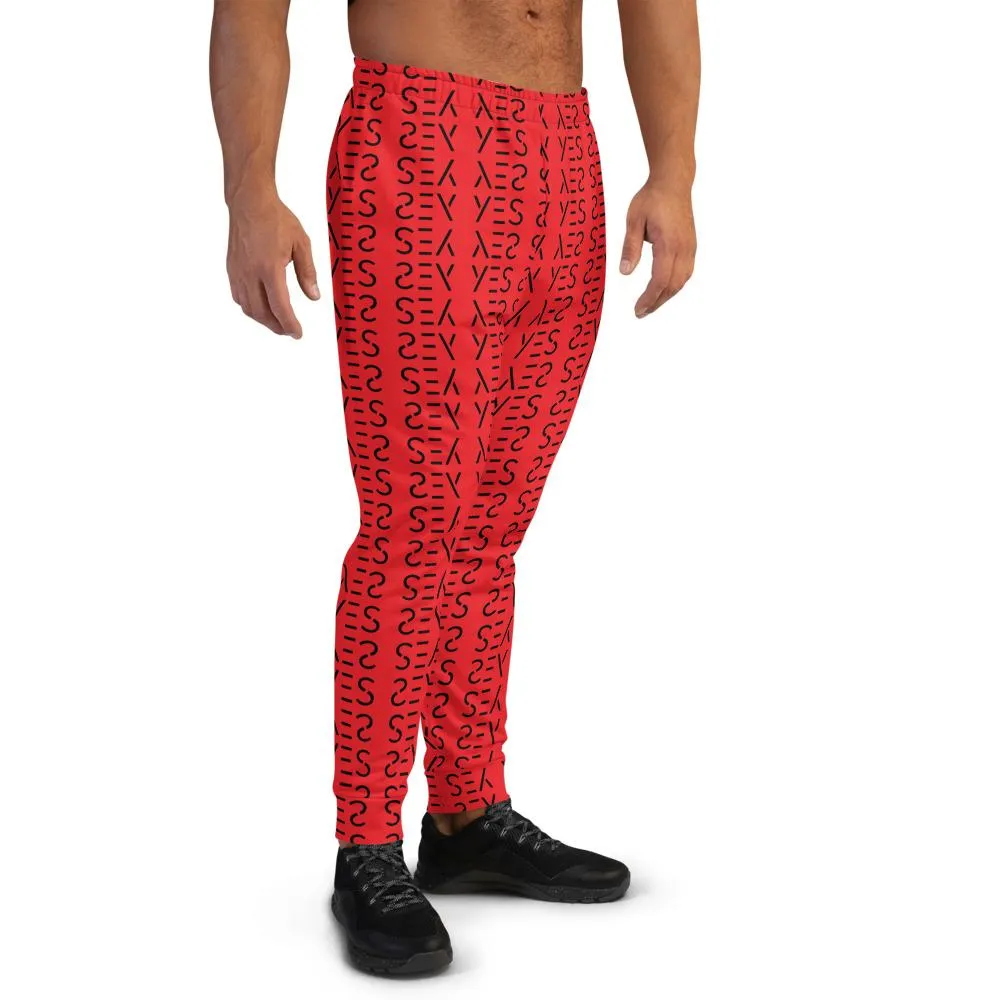 Red Abstract Patterned Men's Joggers, Best Hot Red Yes Print Premium Colorful Men's Joggers Casual Sweatpants - Made in EU