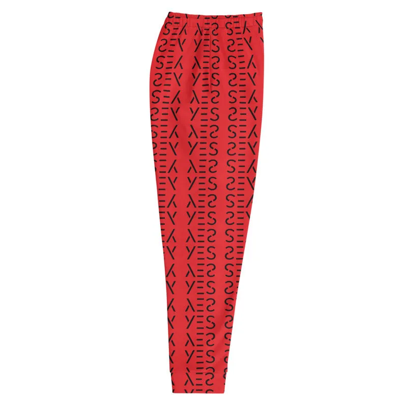 Red Abstract Patterned Men's Joggers, Best Hot Red Yes Print Premium Colorful Men's Joggers Casual Sweatpants - Made in EU