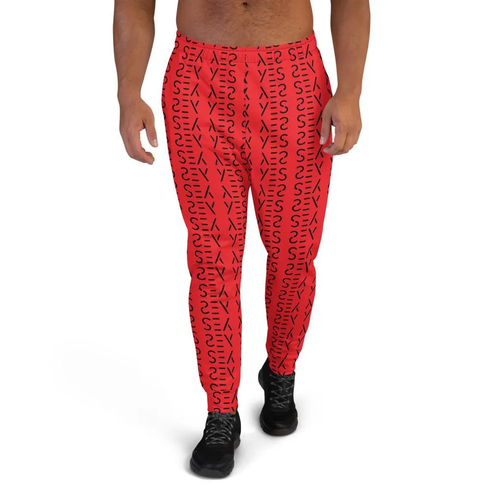 Red Abstract Patterned Men's Joggers, Best Hot Red Yes Print Premium Colorful Men's Joggers Casual Sweatpants - Made in EU