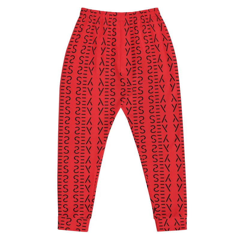 Red Abstract Patterned Men's Joggers, Best Hot Red Yes Print Premium Colorful Men's Joggers Casual Sweatpants - Made in EU