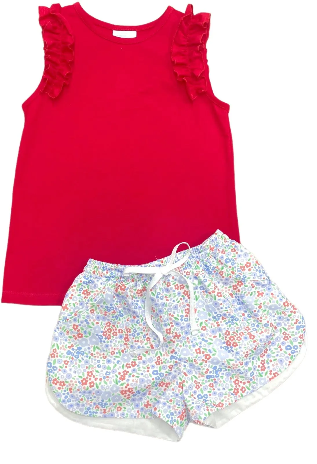 Red Ruffle Shoulder Sleeveless Top
