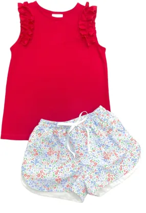 Red Ruffle Shoulder Sleeveless Top