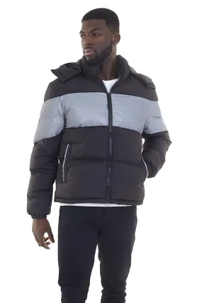 REFLECTIVE PANEL BLACK PADDED PUFFER JACKET