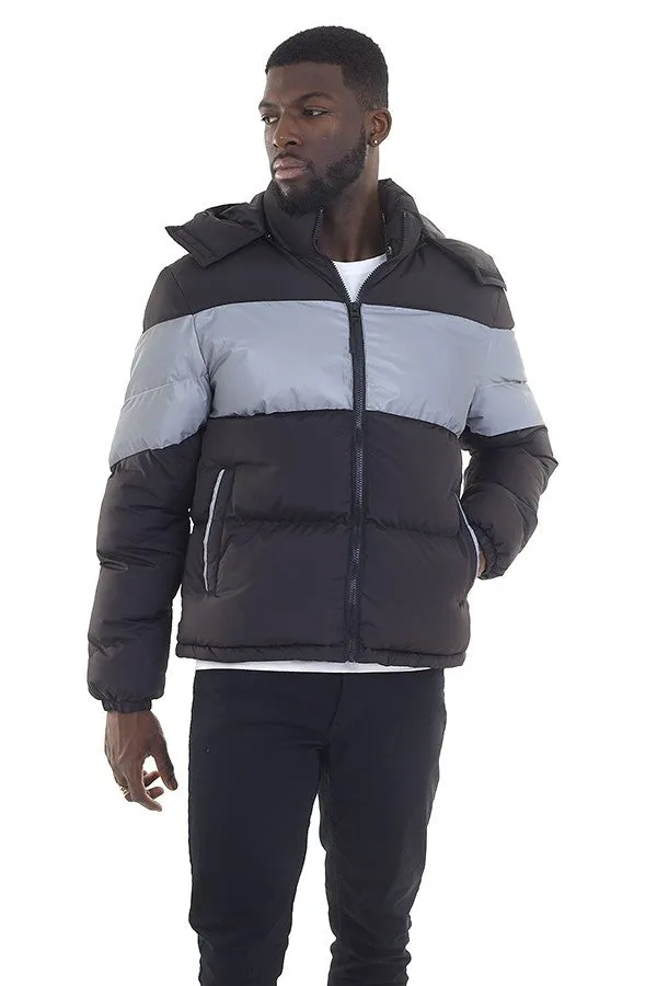 REFLECTIVE PANEL BLACK PADDED PUFFER JACKET