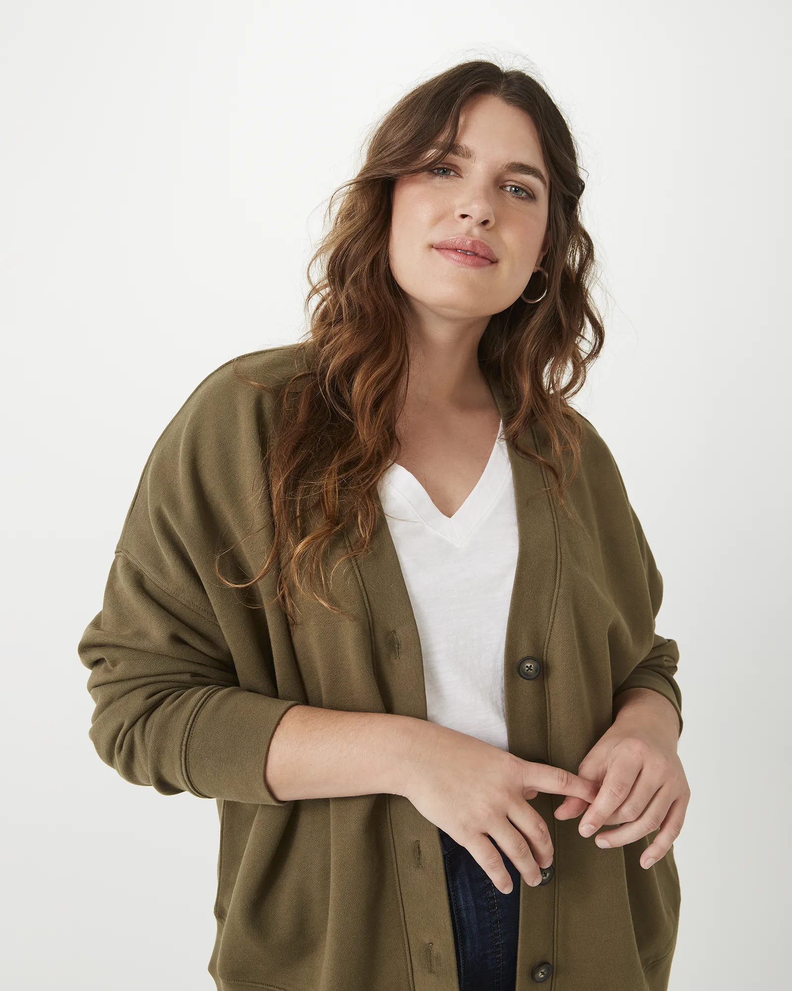 (Re)sourced Cotton Cardigan Sweatshirt | Forest Green