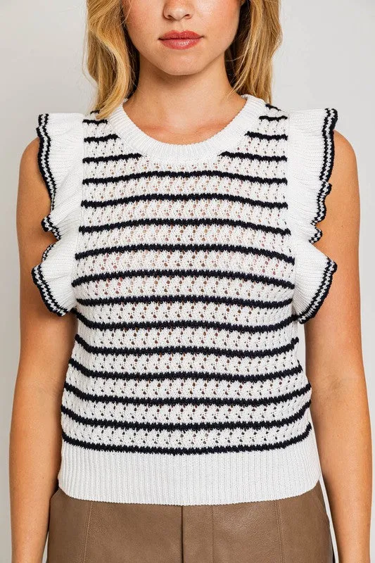 Ronda Ruffle Sleeve Stripe Knit Top
