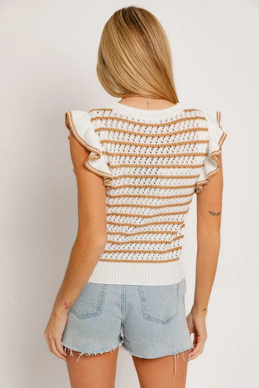Ronda Ruffle Sleeve Stripe Knit Top