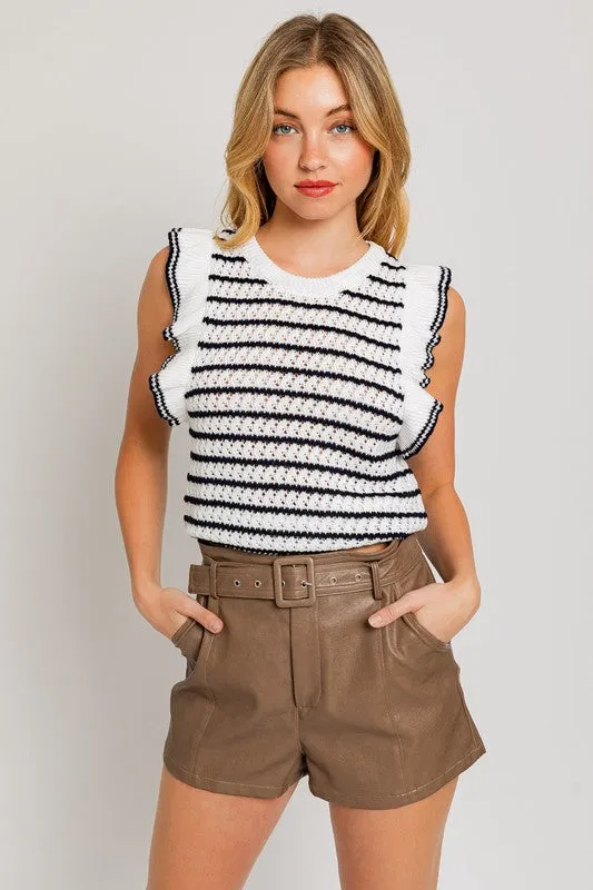 Ronda Ruffle Sleeve Stripe Knit Top