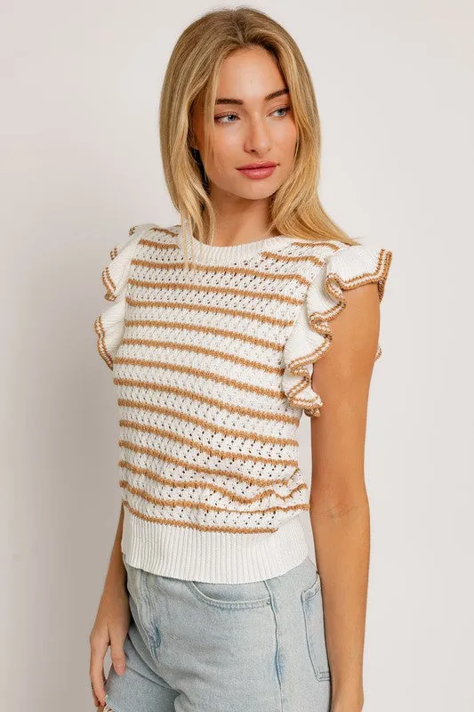 Ronda Ruffle Sleeve Stripe Knit Top