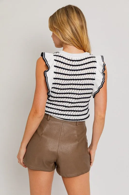 Ronda Ruffle Sleeve Stripe Knit Top