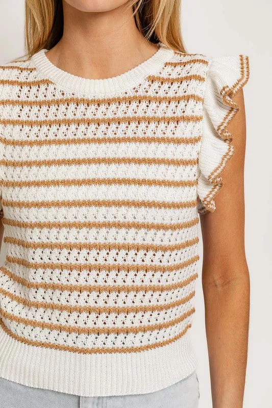 Ronda Ruffle Sleeve Stripe Knit Top