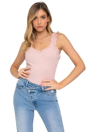 Ruffle Strap Sweetheart Neckline Ribbed Bodysuit