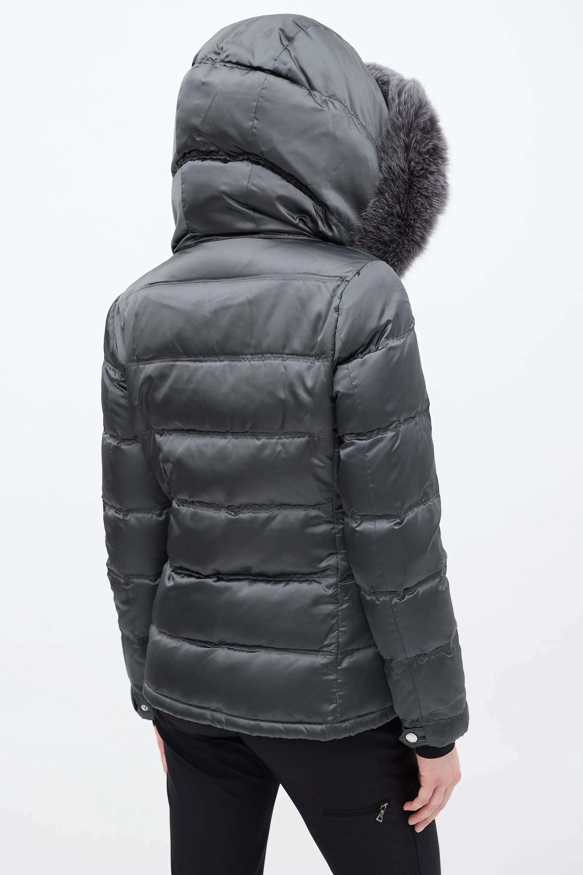 Sport Dark Grey Nylon Fur Hood Down Puffer Jacket