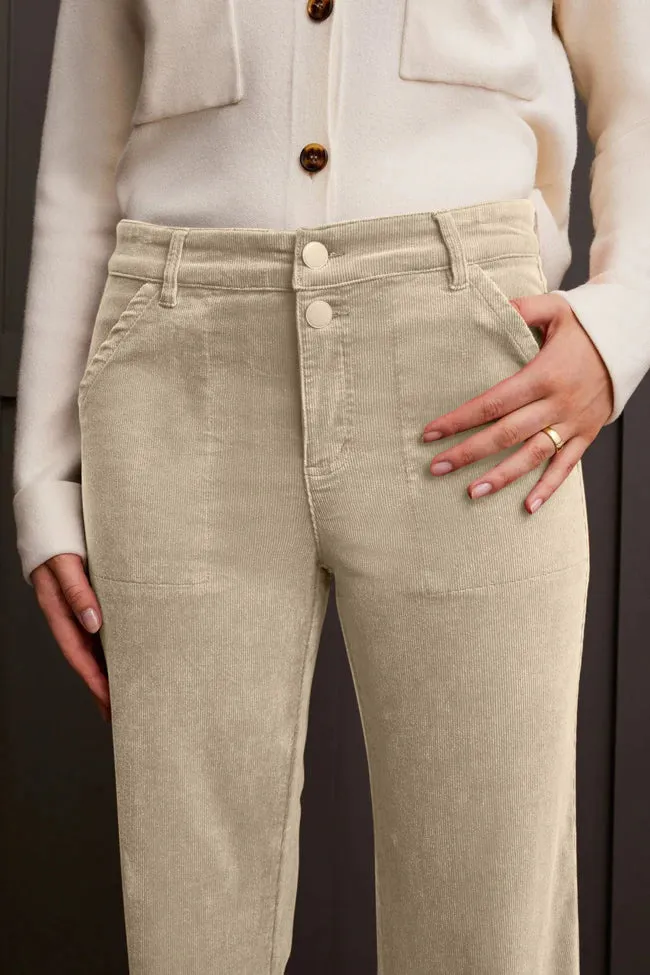STRETCH CORDUROY STRAIGHT LEG PANTS-GOLD