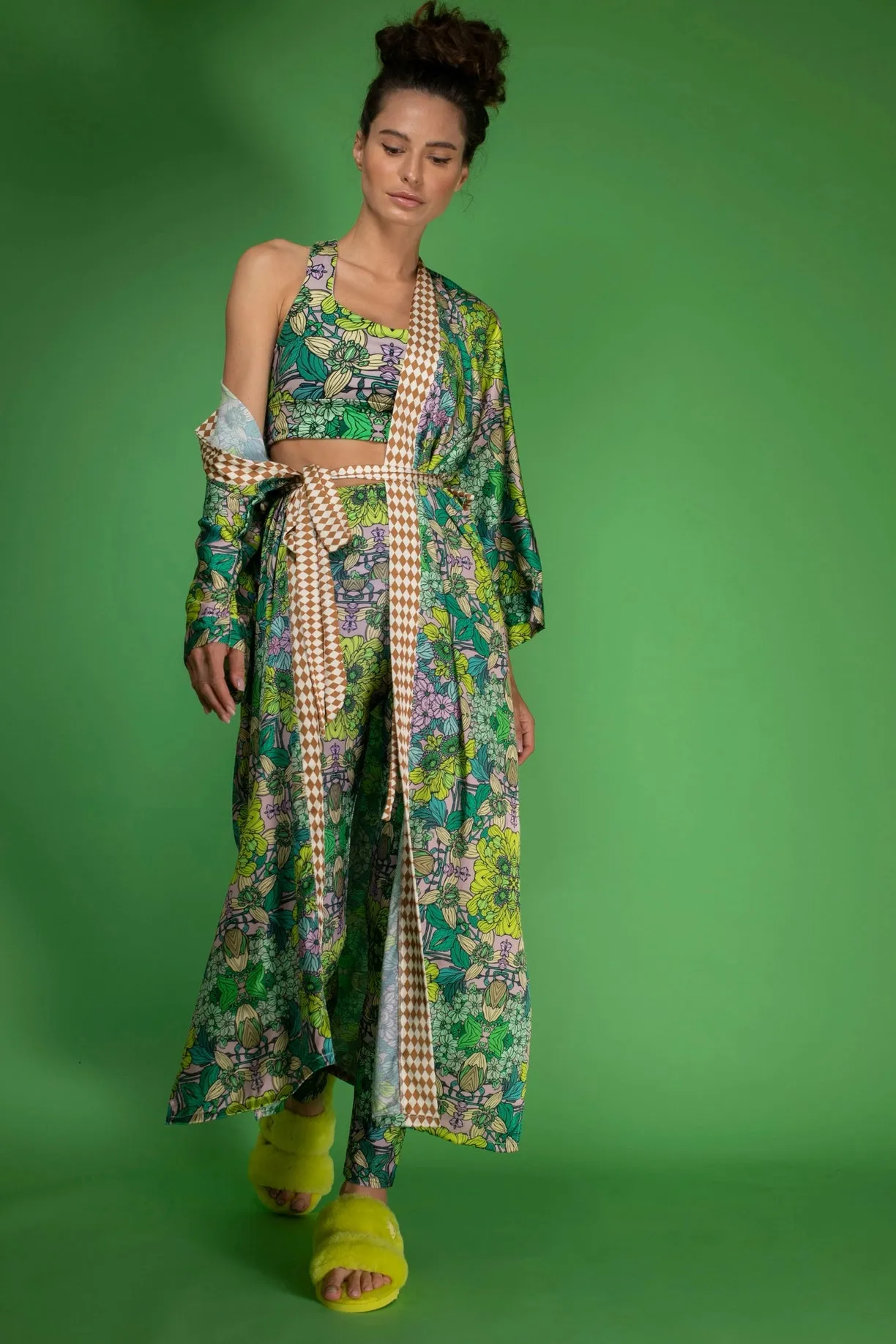 Stretchy Psychedelic Botanical Printed Green Garden Leggings