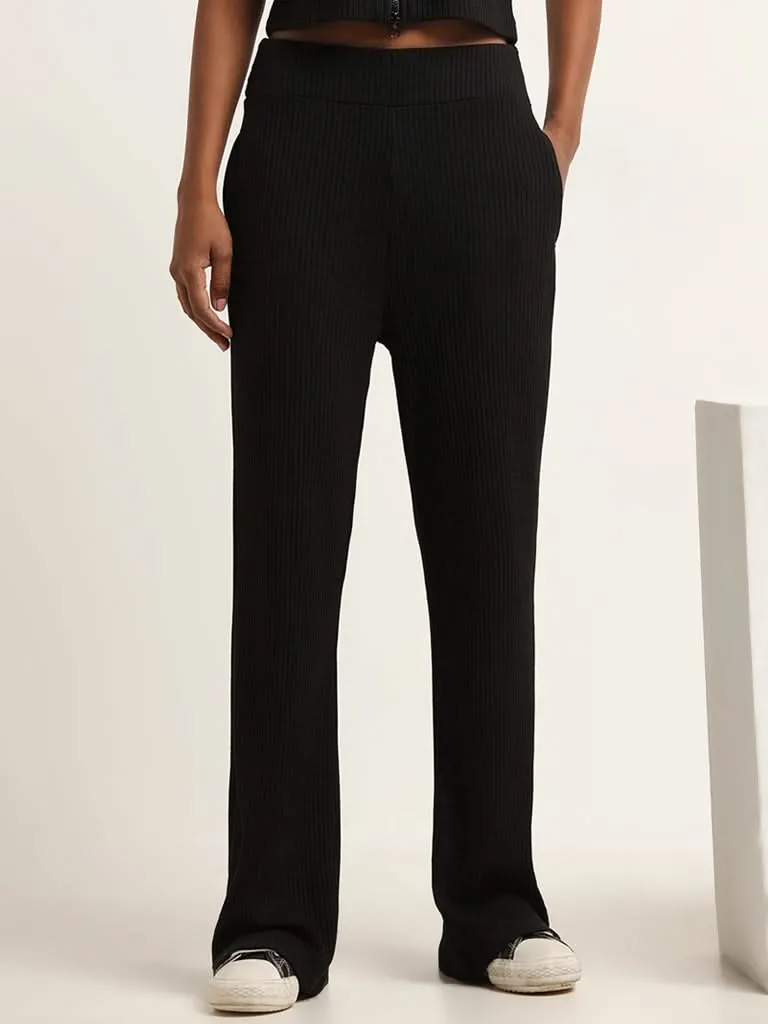 Studiofit Black Mid-Rise Straight-Fit Pants