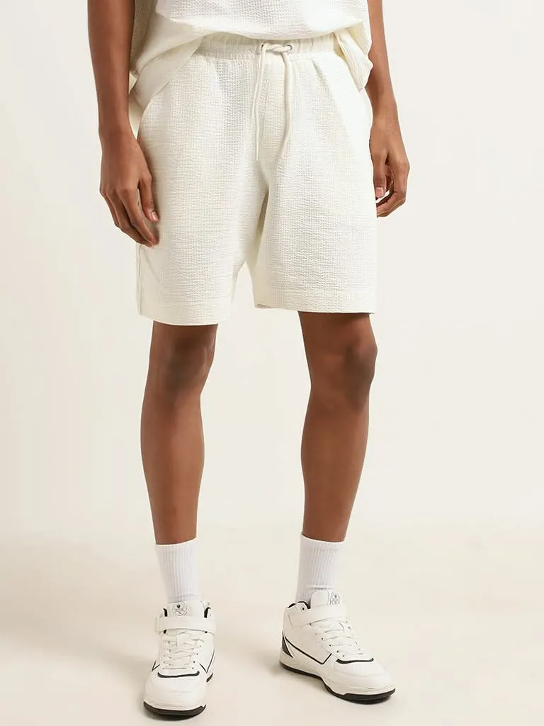Studiofit Off-White Cotton Blend Relaxed Fit Bermuda Shorts