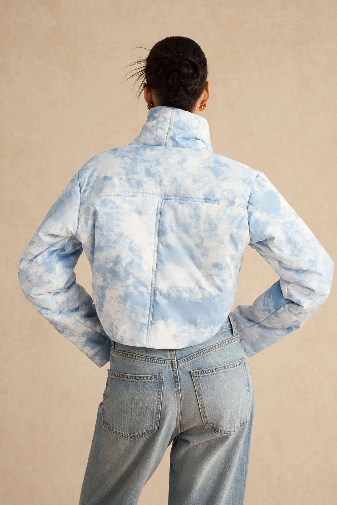 Tie Dye Print Padded Pocket Long-Sleeve Puffer