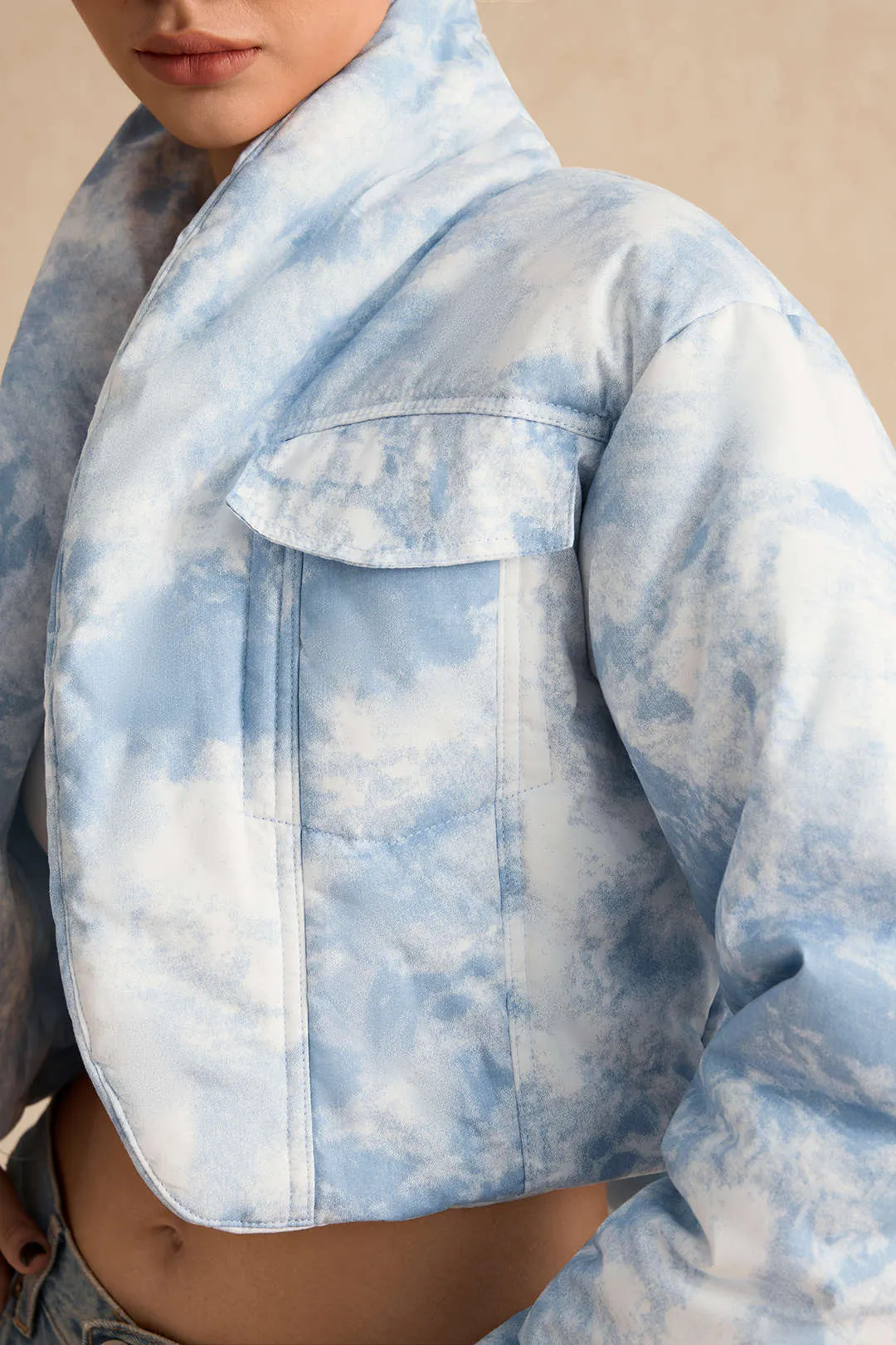 Tie Dye Print Padded Pocket Long-Sleeve Puffer