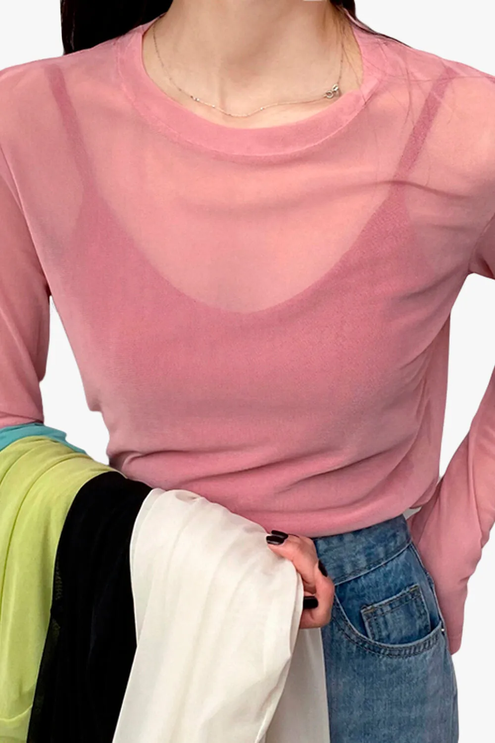 Transparent Silk Mesh Long Sleeve For Women