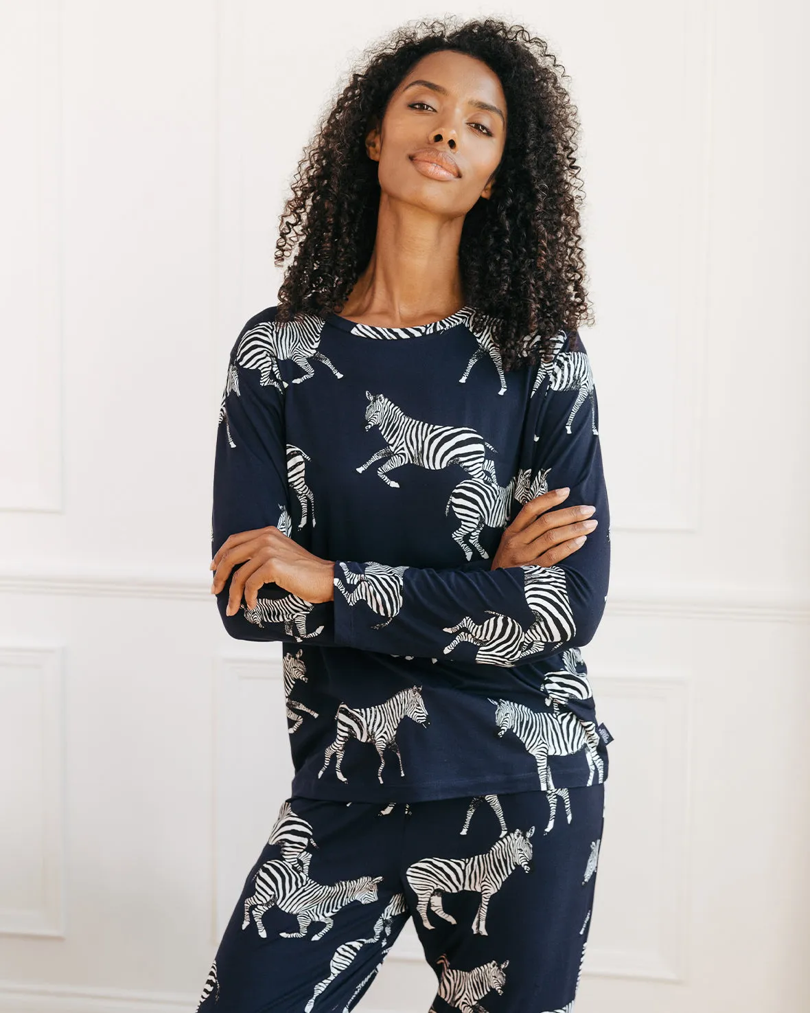 Zebra Print Long Pyjama Set - Navy