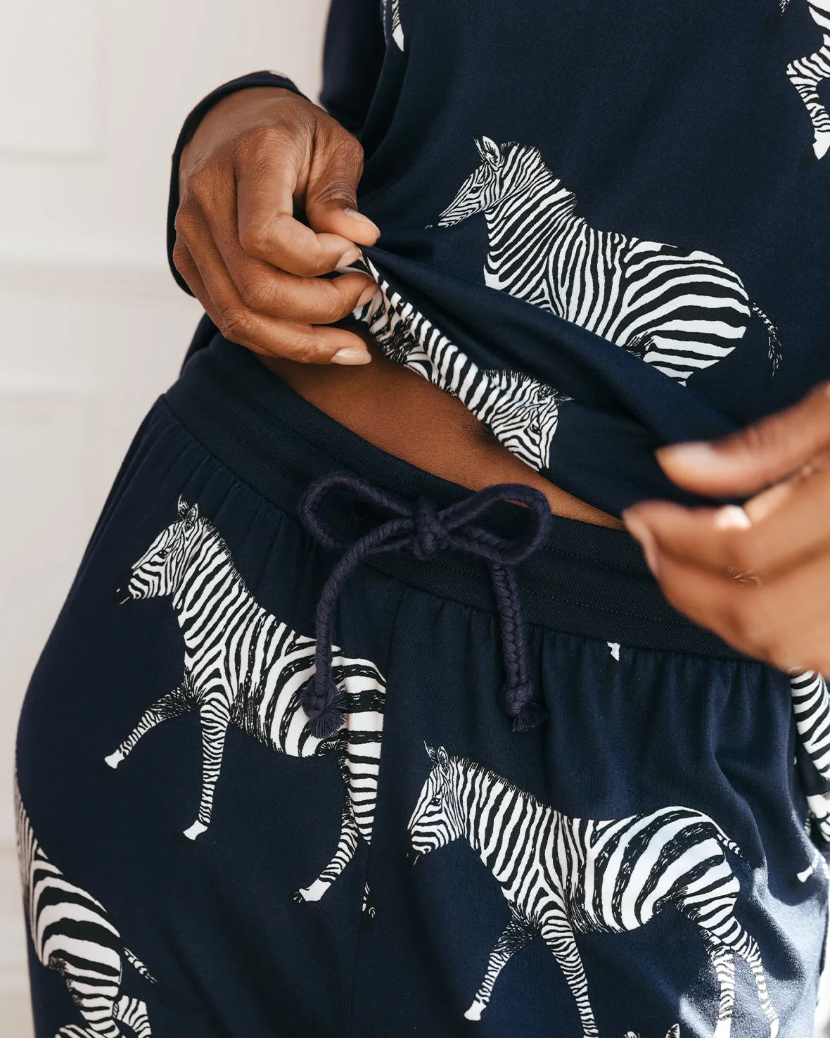 Zebra Print Long Pyjama Set - Navy