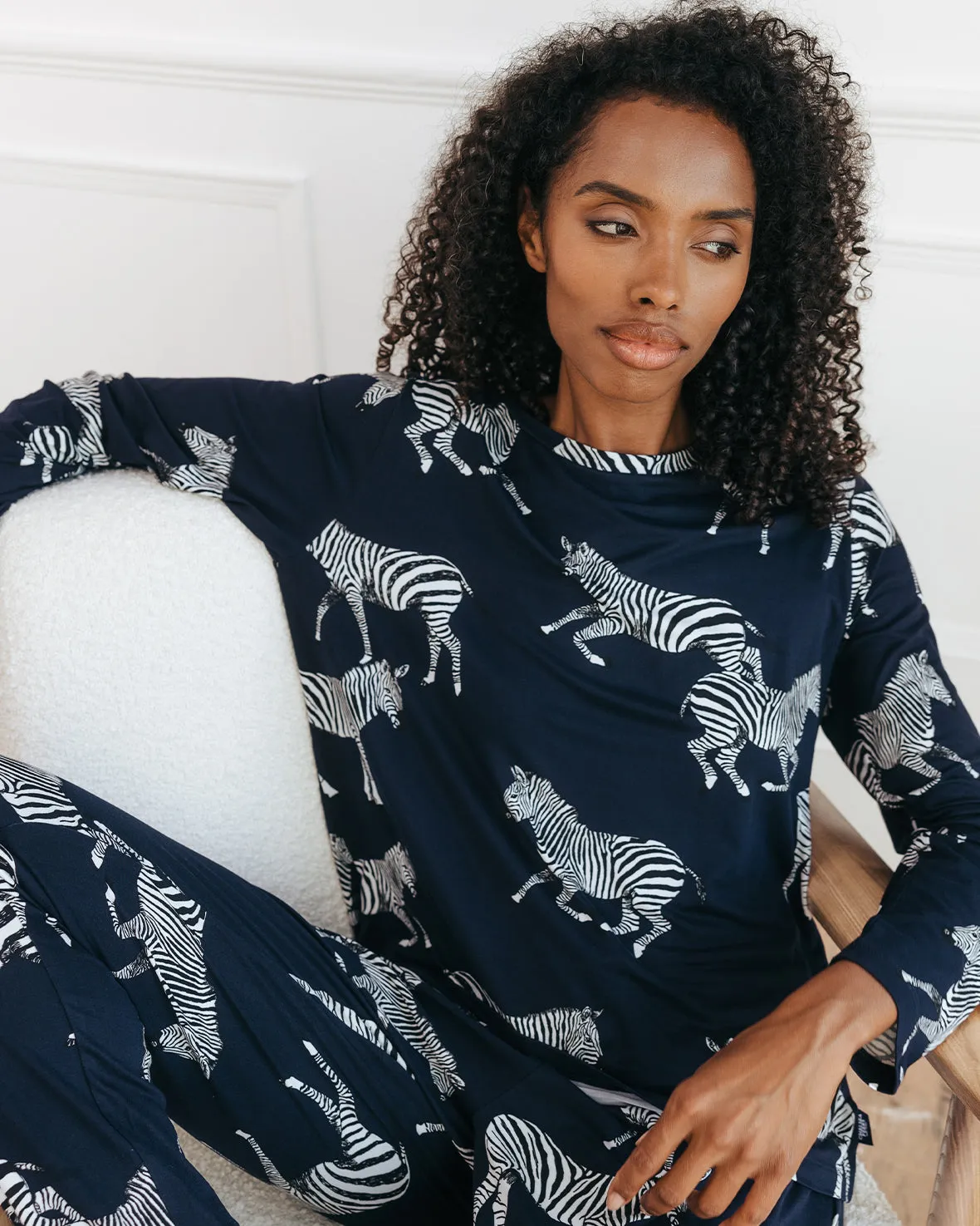 Zebra Print Long Pyjama Set - Navy